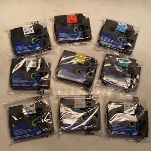 Label Maker Tape 12mm .47” White & Colored Laminated tape bundle (9tapes) NWT